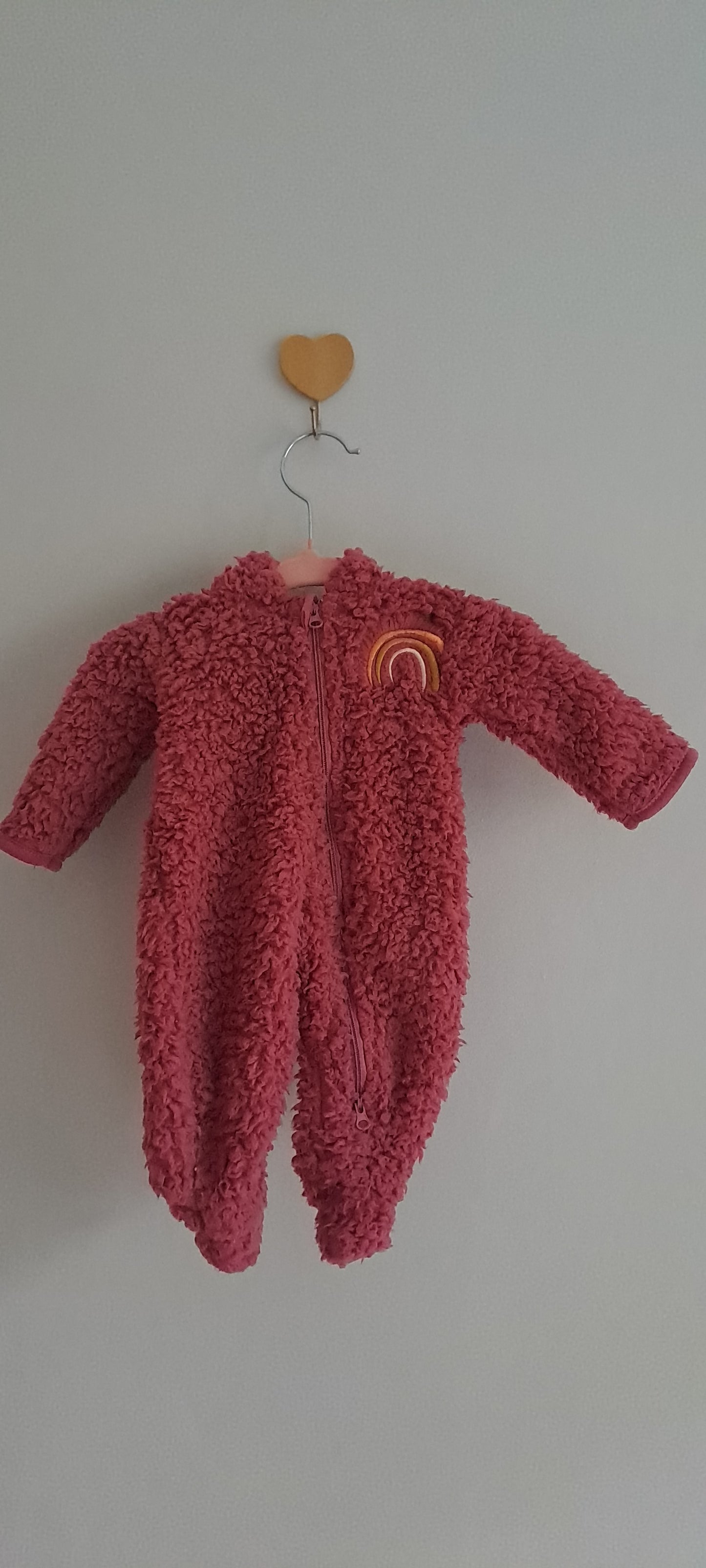 Mauve Pink Fluffy Sherpa Fleece Rainbow Jumpsuit Newborn