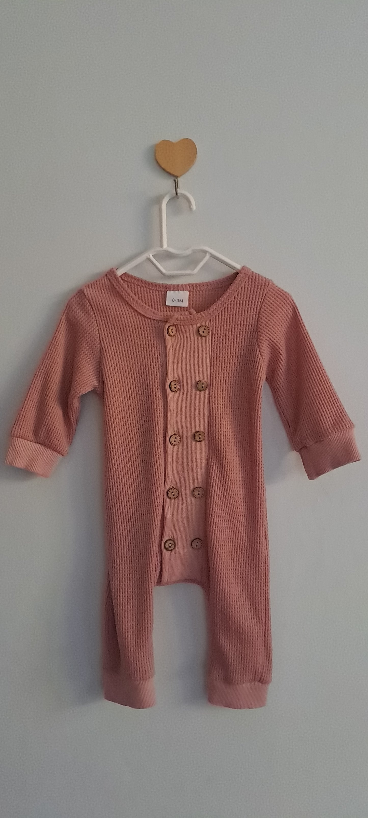 Waffle-Knit Buttoned Romper Dusty Rose 0-3 Months