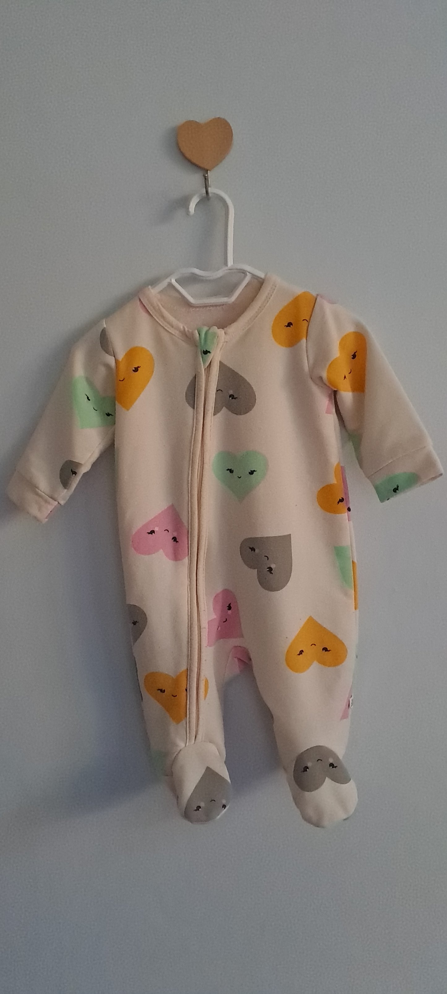 Woolworths WooliesBabes Newborn Fleece-Lined Zip Sleepsuit Hearts Print