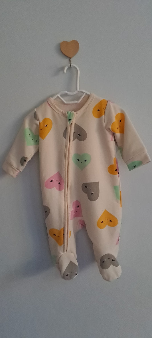 Woolworths WooliesBabes Newborn Fleece-Lined Zip Sleepsuit Hearts Print