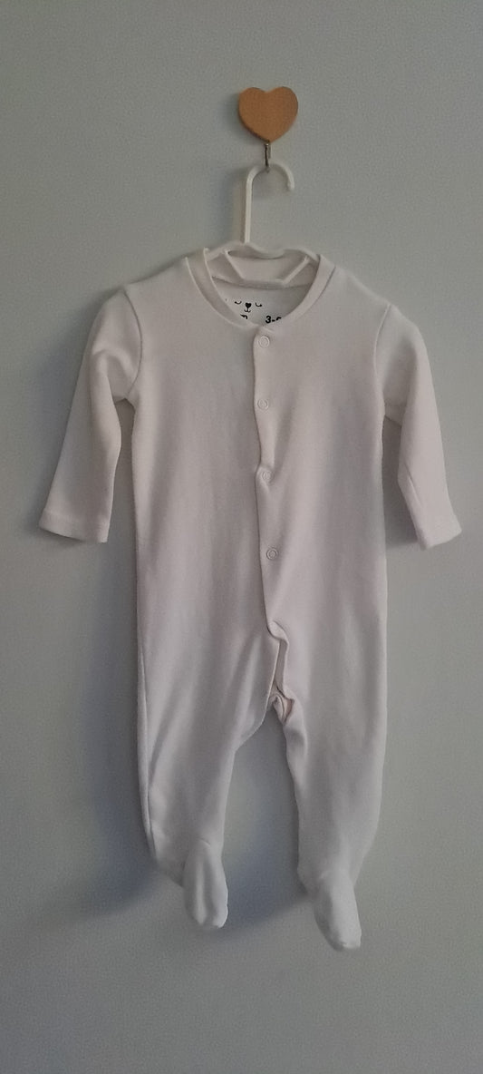 Mr Price Baby Unisex Plain Footed Sleepsuit Pure White 3-6 Months