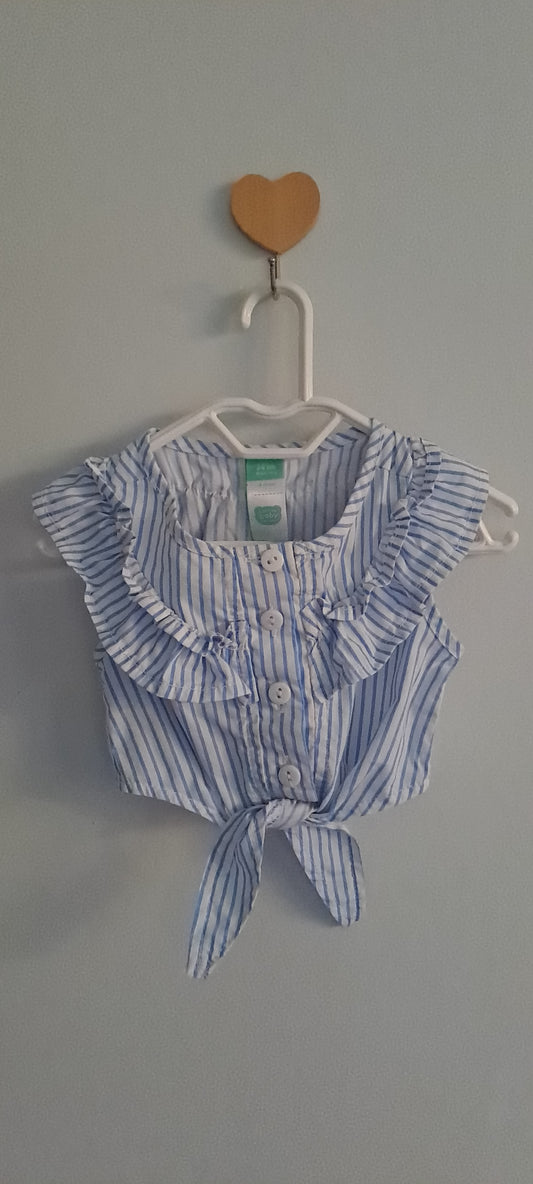 Ackermans Baby Girl Striped Ruffle Tie-Front Blouse Blue & White 3-6 Months