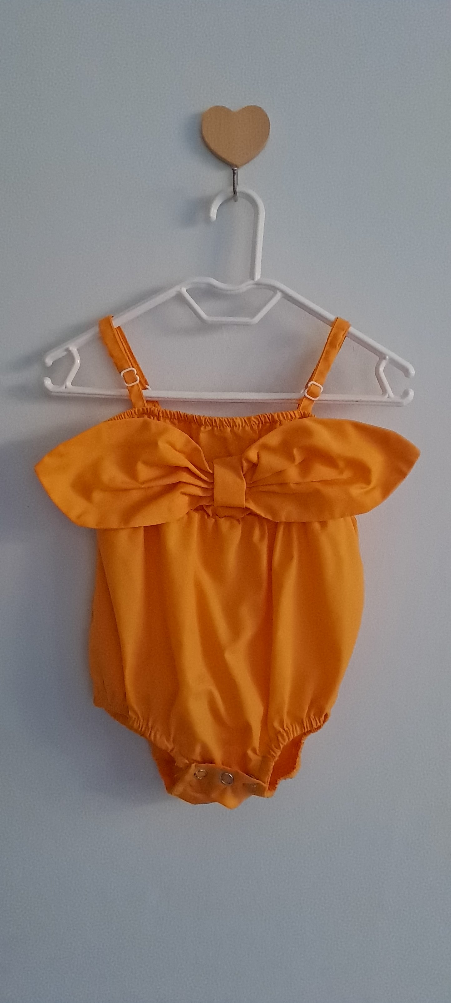 PatPat Baby Girl Big Bow Strap Romper Bodysuit Mustard Orange 0-3 Months