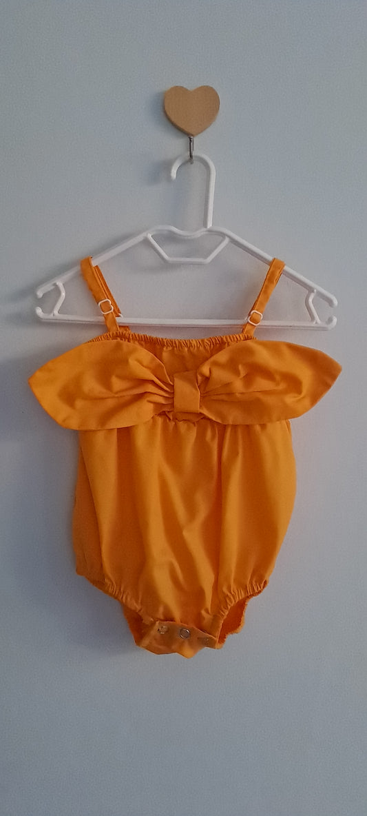 PatPat Baby Girl Big Bow Strap Romper Bodysuit Mustard Orange 0-3 Months