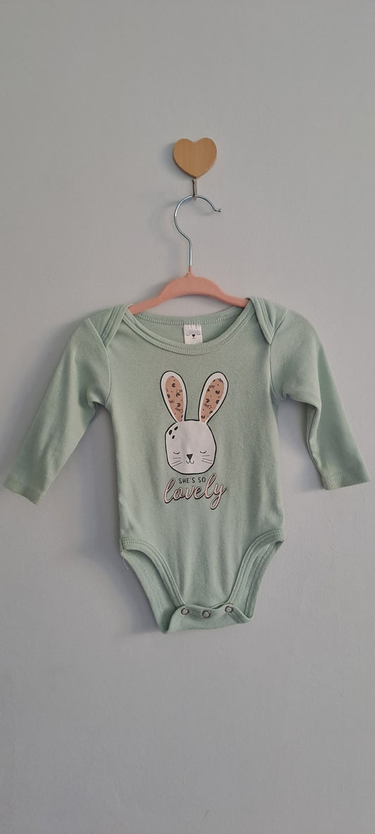 Mr Price Baby Girl Bunny 100% Cotton Long-Sleeve Bodysuit Sage Green 0-3 Months