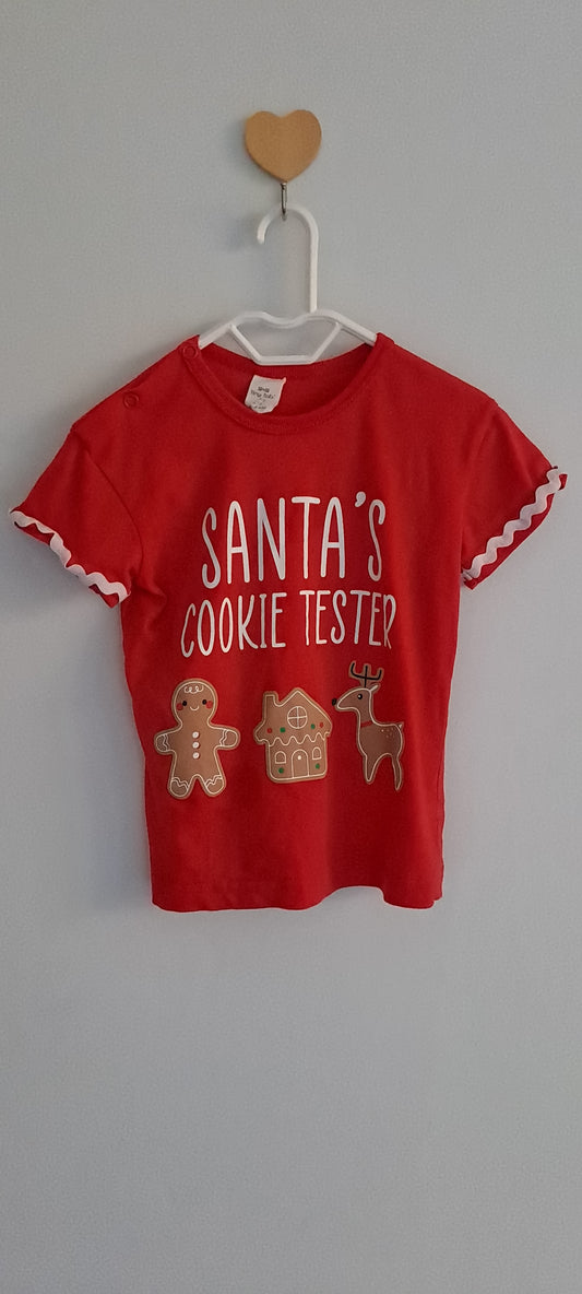Tiny Tots Toddler Christmas Graphic T-Shirt "Santa's Cookie Tester" Red 18-24 Months