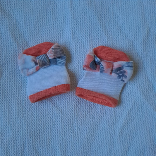 Boutique Newborn Baby Bow Socks Coral Orange & White 0-3 Months
