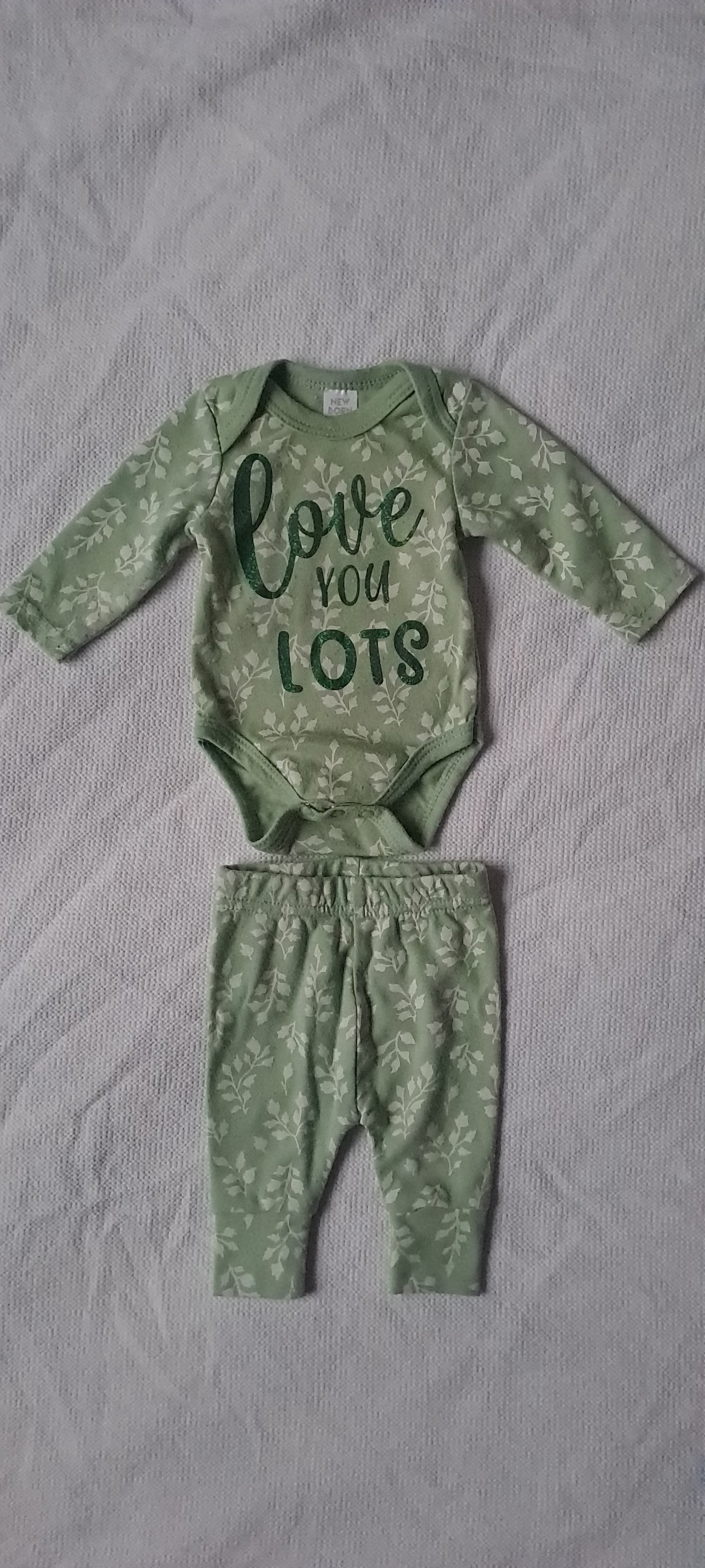 Cuddlesome Newborn "Love You Lots" 2-Piece Bodysuit & Leggings Set Sage Green