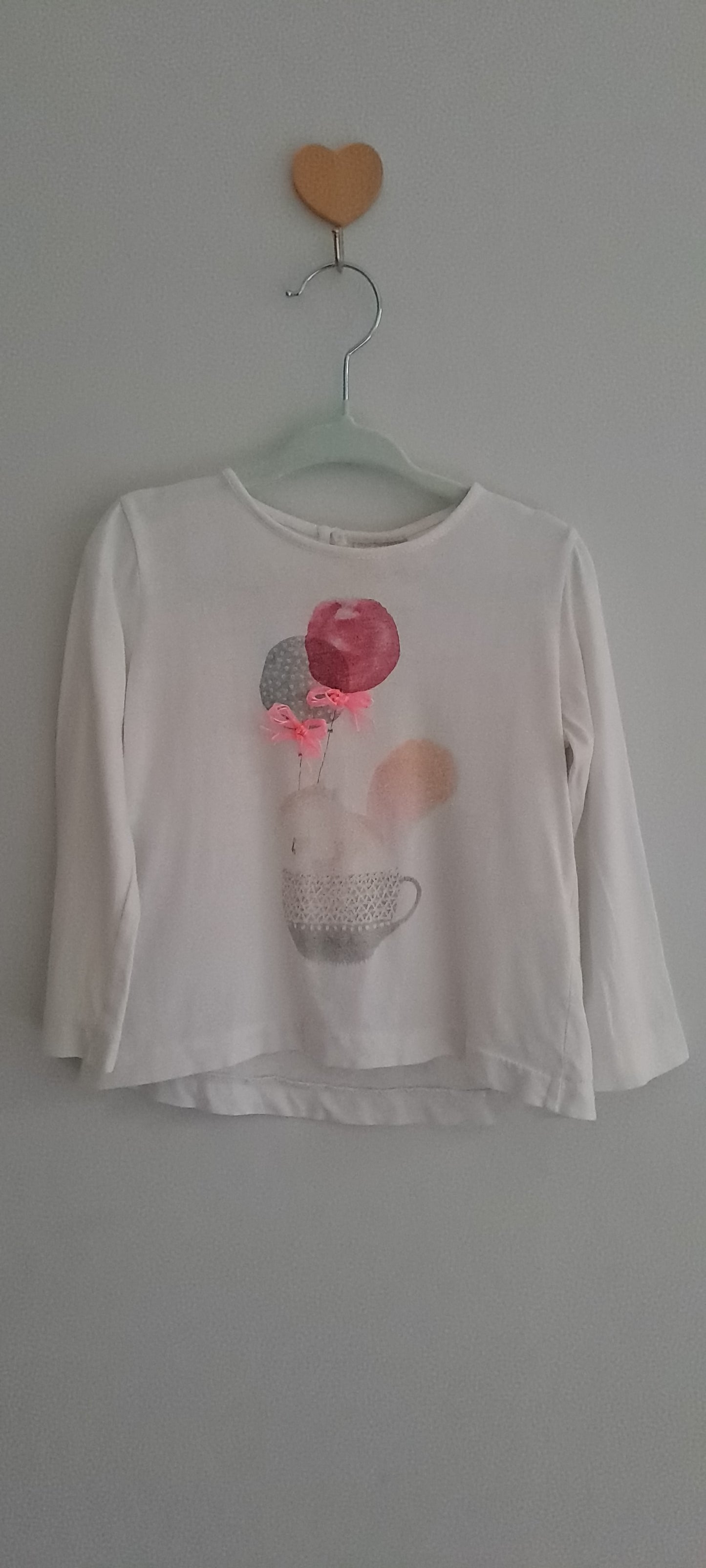 Zara Kids Girls Squirrel in Teacup Long-Sleeve Top White 2-3 Years