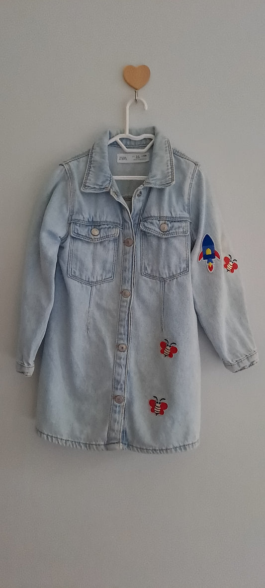 Zara Kids Girls Light Wash Denim Dress / Longline Jacket - The Upcycle Edit 3-4 Years