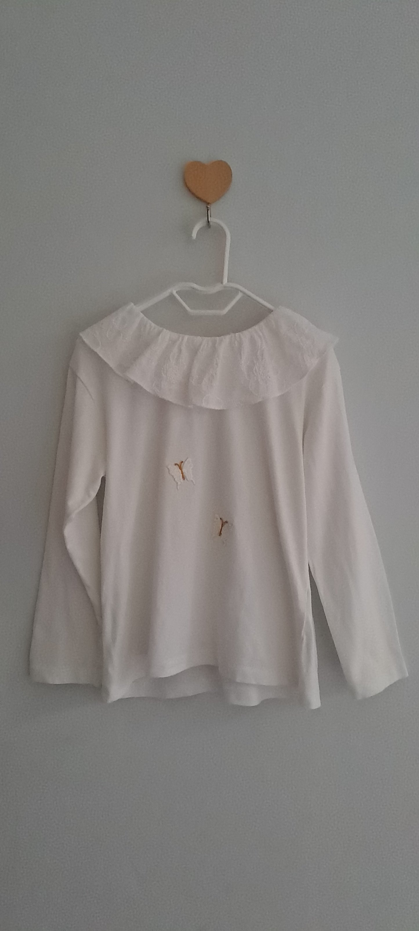 Zara Kids Girls Upcycled Broderie Statement Collar Long-Sleeve Top White 2-3 Years