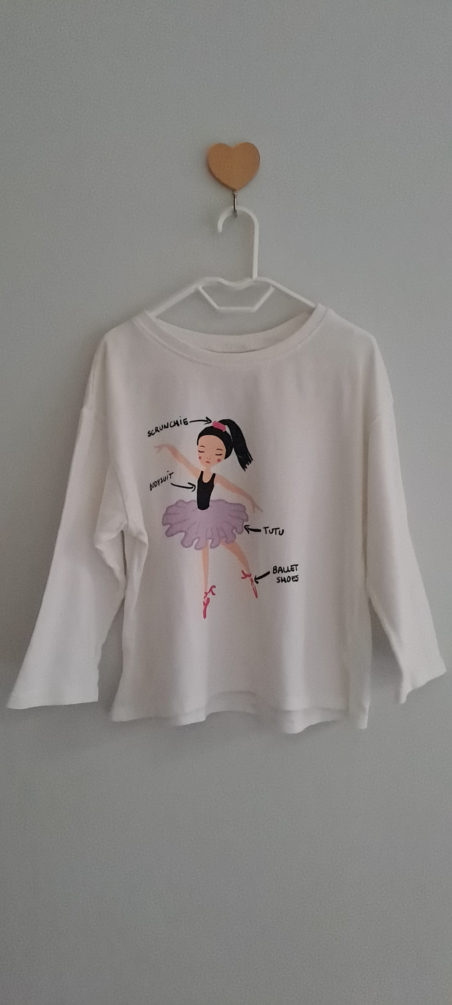 Zara Kids Girls Ballerina Graphic Long-Sleeve Top White 2-3 Years