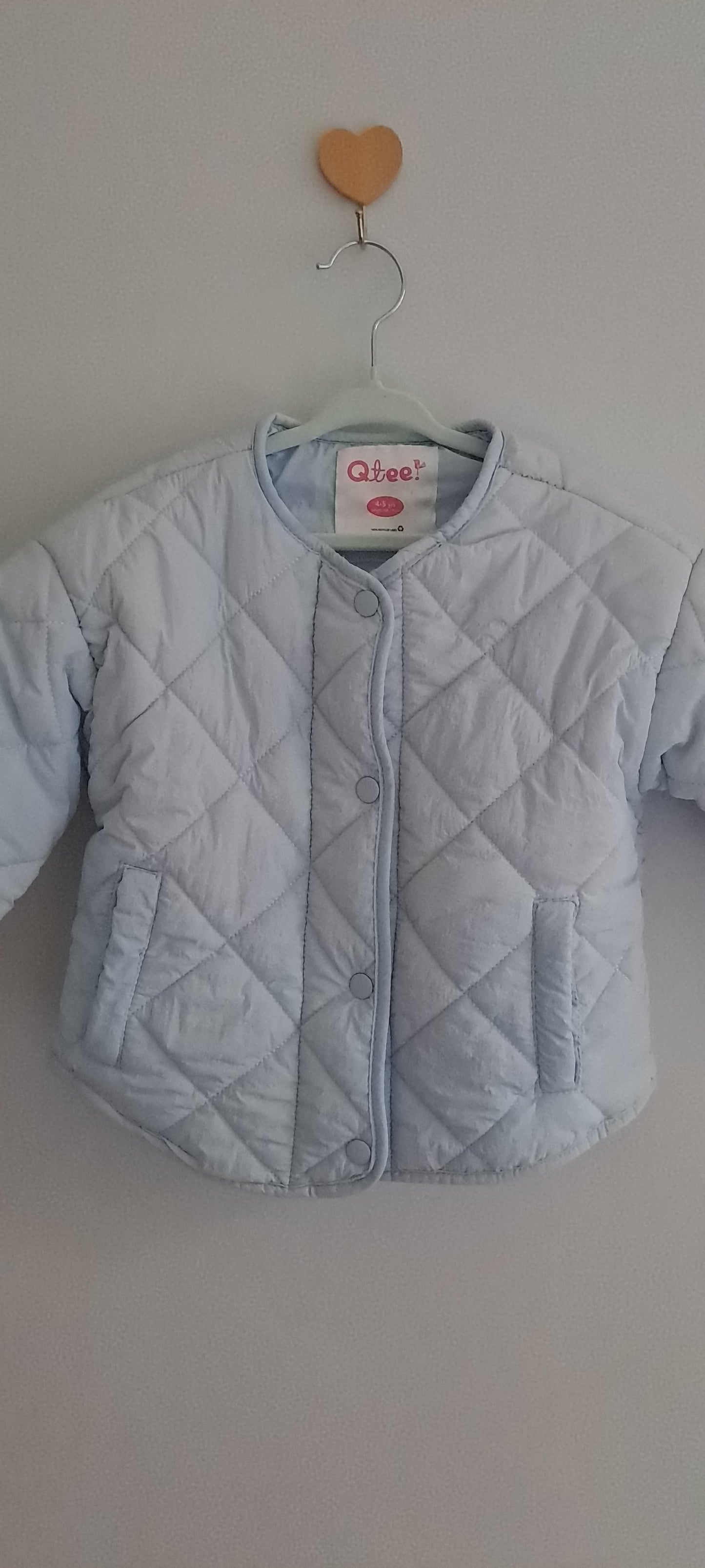 Qtee Girls Diamond Quilted Collarless Puffer Jacket Pastel Blue 4-5 Years