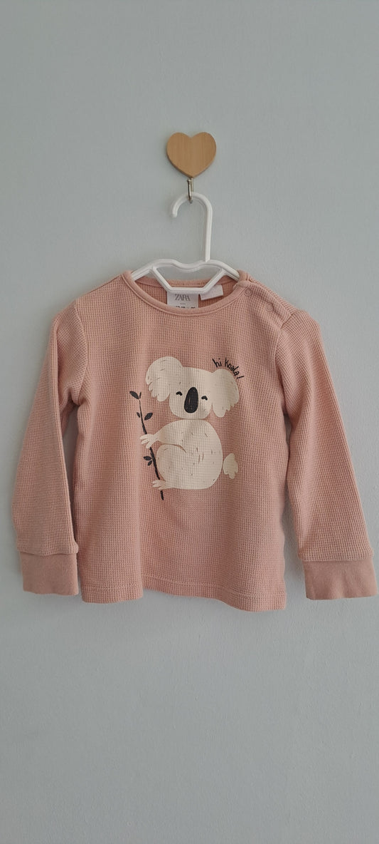 Zara Kids Baby Girl Koala Waffle-Knit Long-Sleeve Top Dusty Rose 12-18 Months