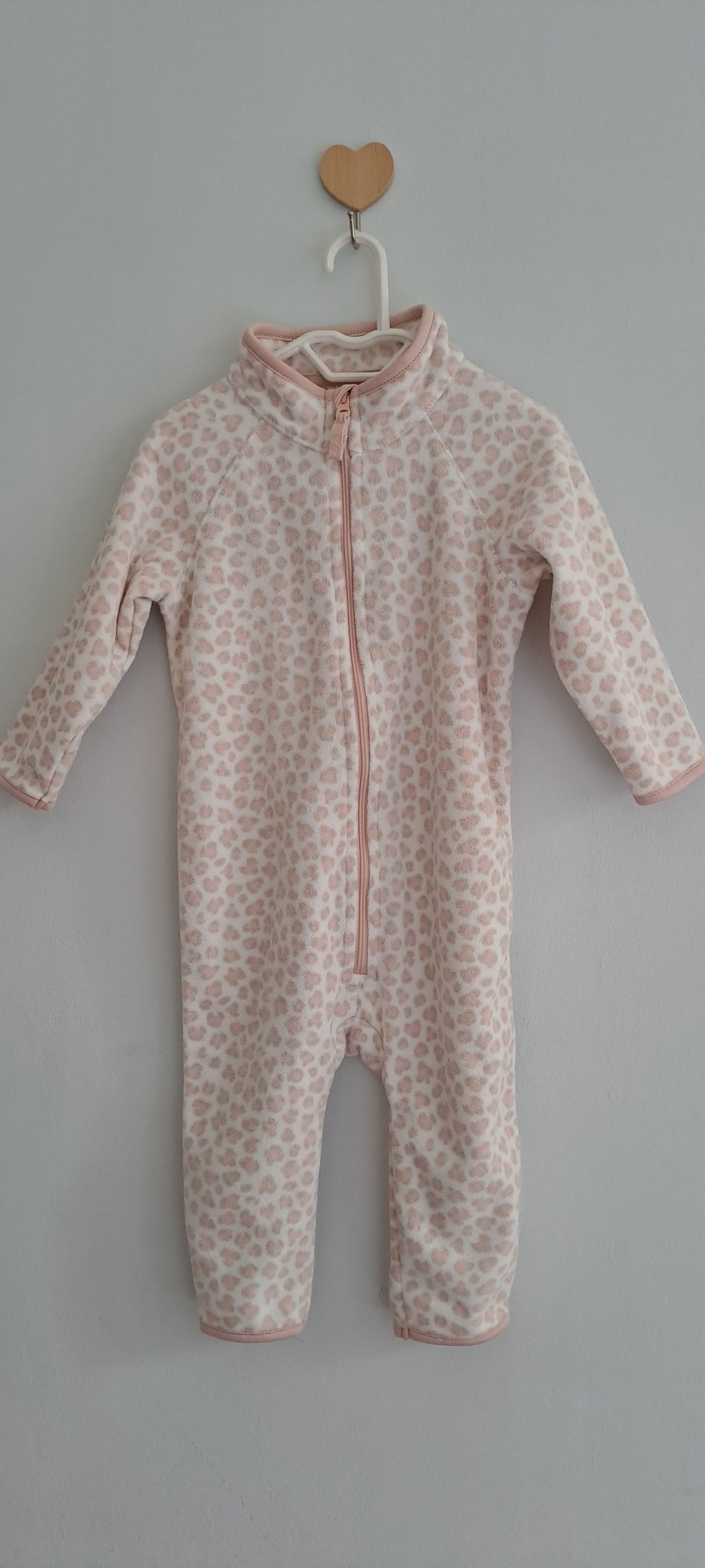 Baby Girl Pink Leopard Print Full-Zip Polar Fleece Jumpsuit 12-18 Months