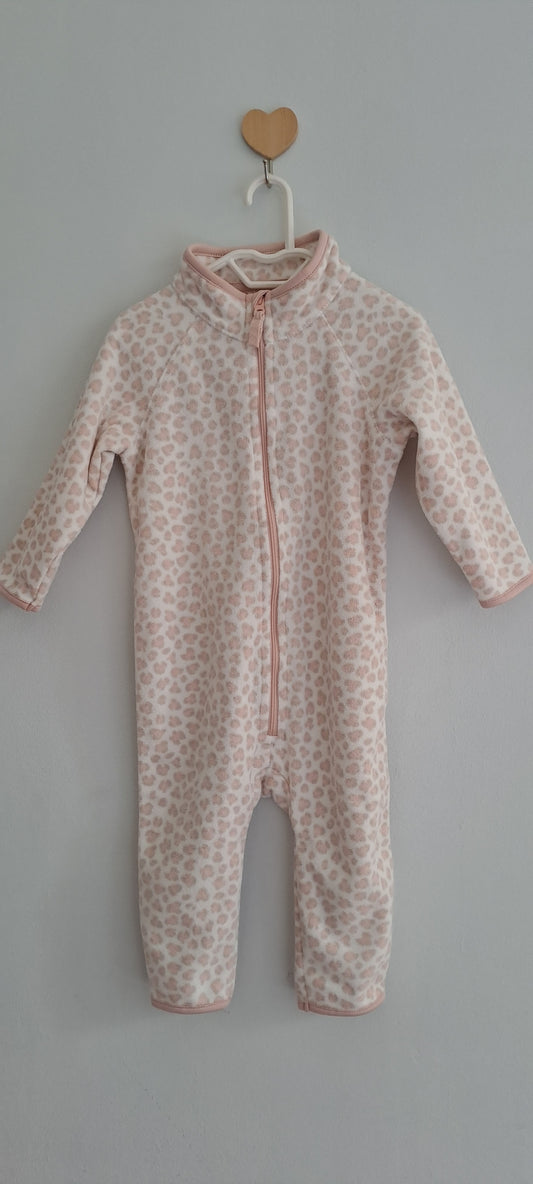 Baby Girl Pink Leopard Print Full-Zip Polar Fleece Jumpsuit 12-18 Months
