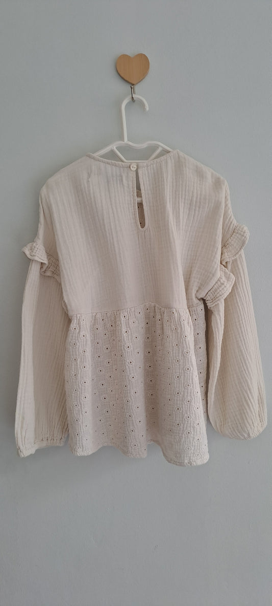 Zara Kids Girls Broderie Anglaise Cheesecloth Blouse Cream 4-5 Years