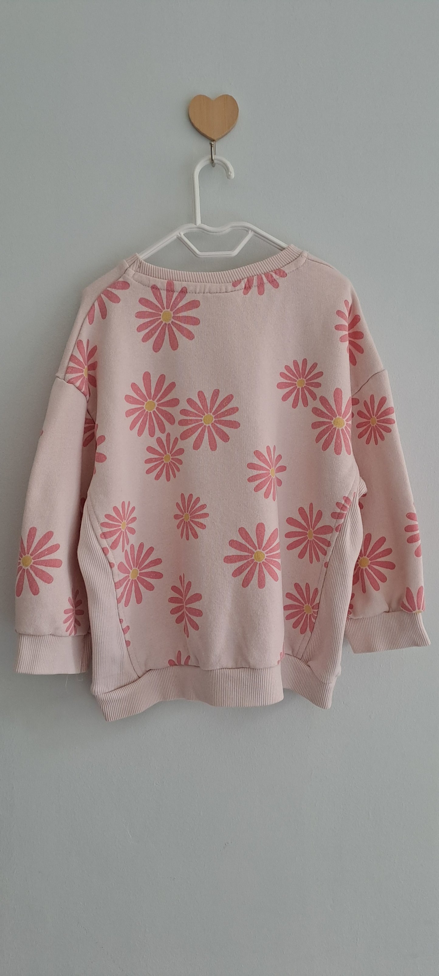 Zara Kids Girls Floral Daisy Knit Oversized Sweatshirt Pastel Pink 2-3 Years