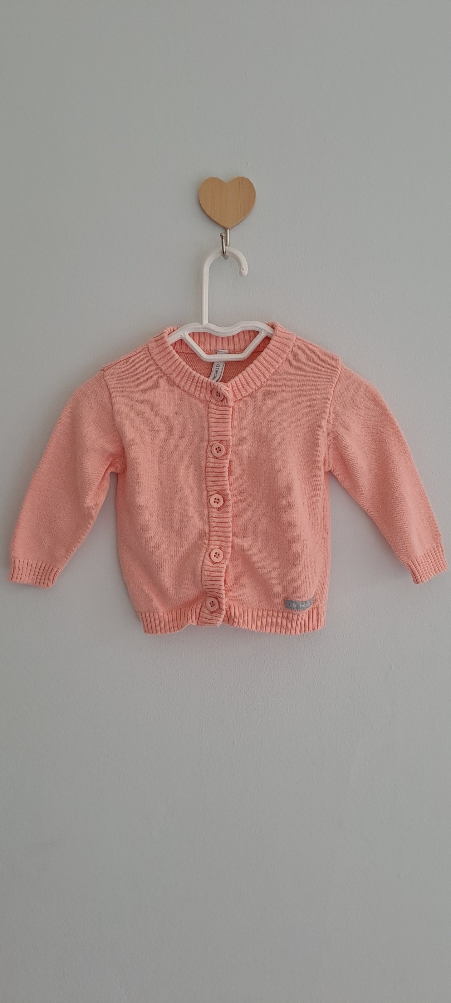 Earthchild Baby Girl Knit Button-Up Cardigan Pastel Coral Pink 0-3 Months