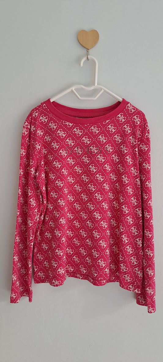 Guess Kids Girls Monogram Print Long-Sleeve Top Cerise Pink 5-6 Years