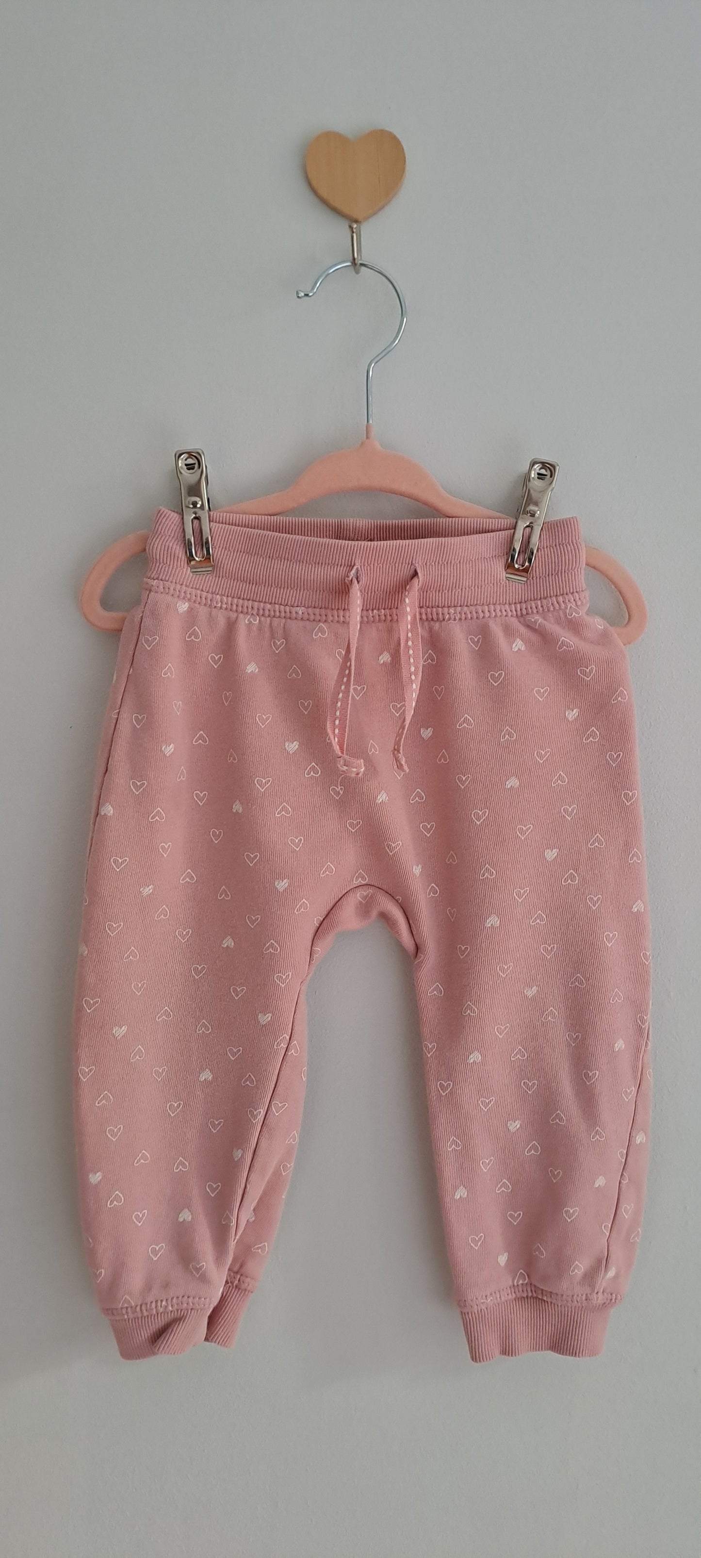 H&M Baby Girl Heart Print Jersey Joggers Dusty Rose 9-12 Months