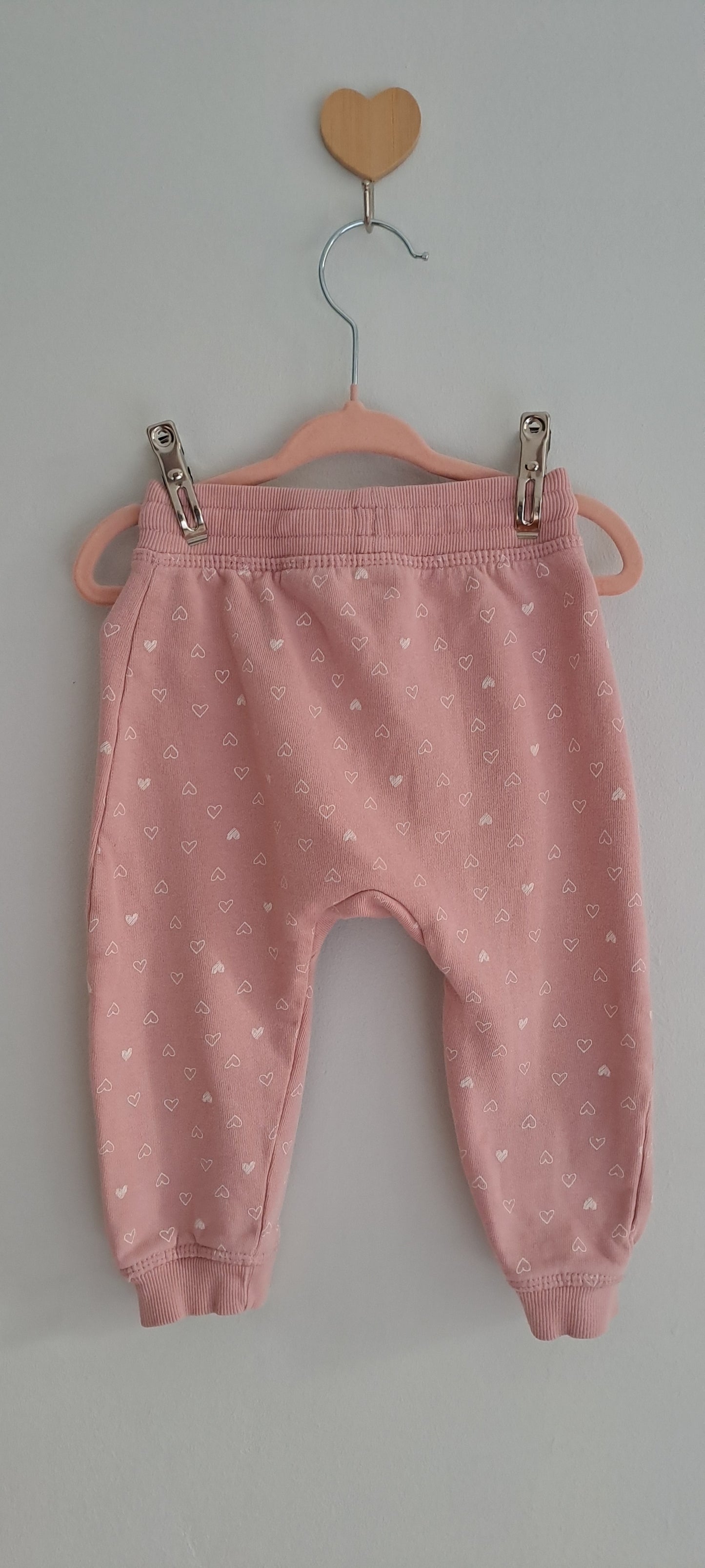 H&M Baby Girl Heart Print Jersey Joggers Dusty Rose 9-12 Months