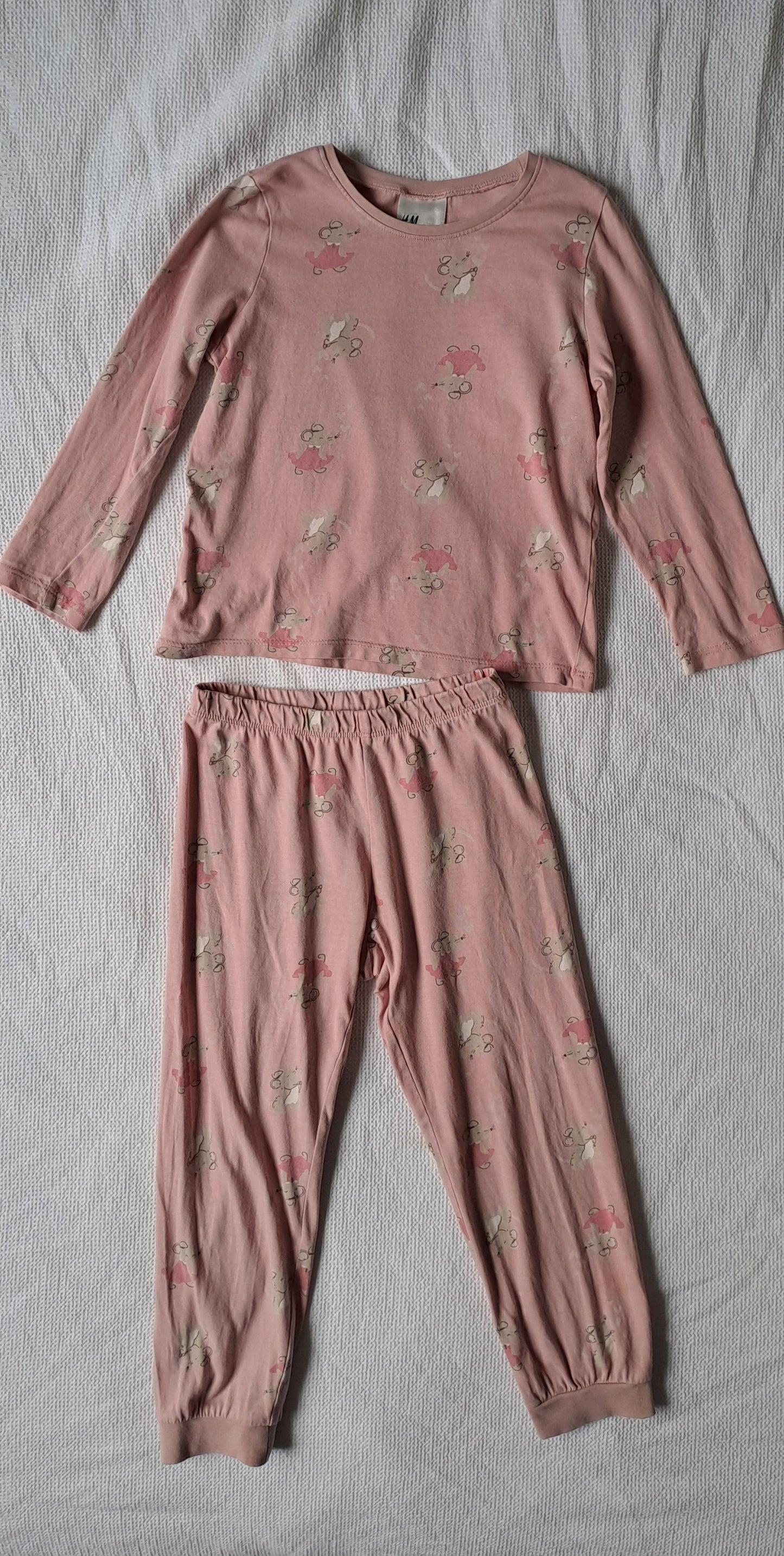 H&M Girls Ballerina Mouse Cotton Pyjama Set Dusty Pink 2-4 Years