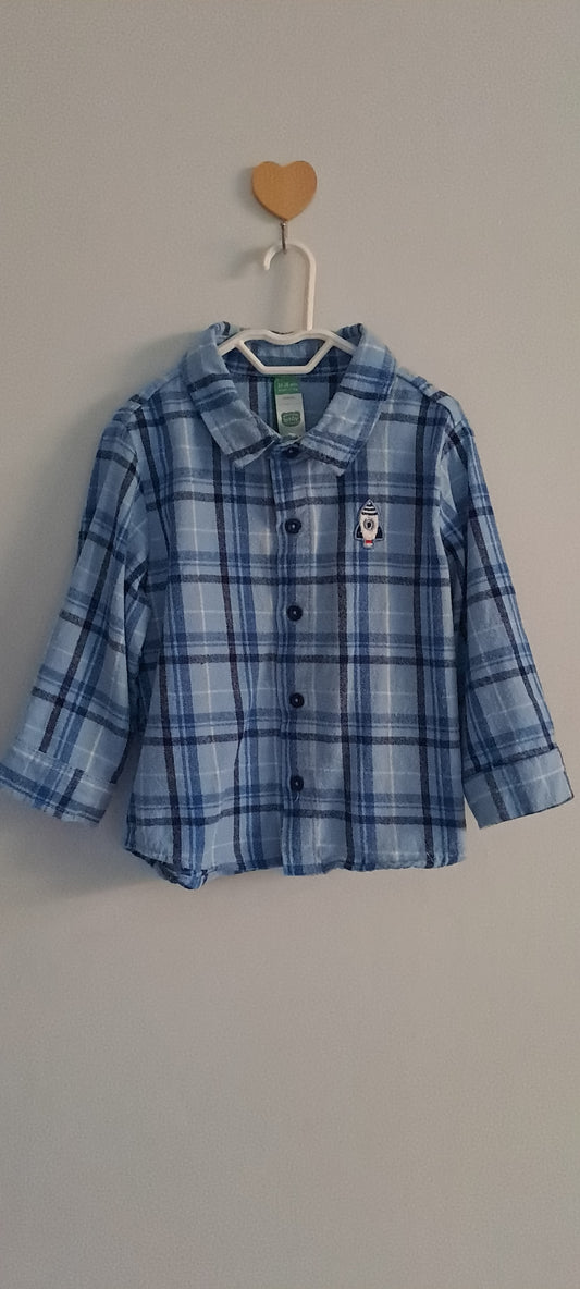 Ackermans Blue Plaid Flannel Button-Up Shirt 2-3 Years