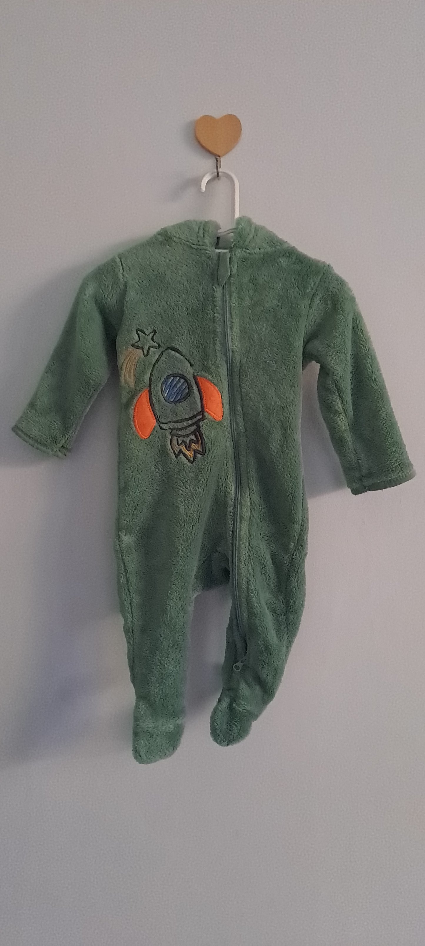 Mr Price Sage Green Fluffy Fleece Rocket Onesie 0-3 Months