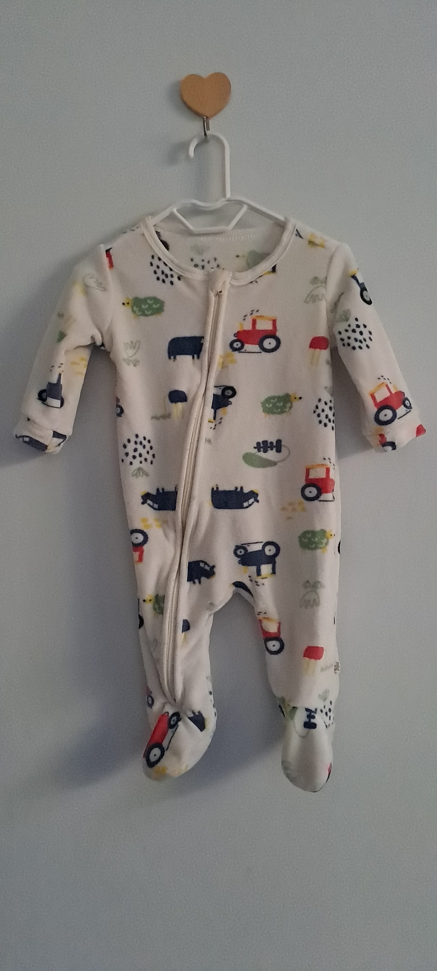 Woolworths Cream Farmyard Print Fleece Sleepsuit 1-3 Months
