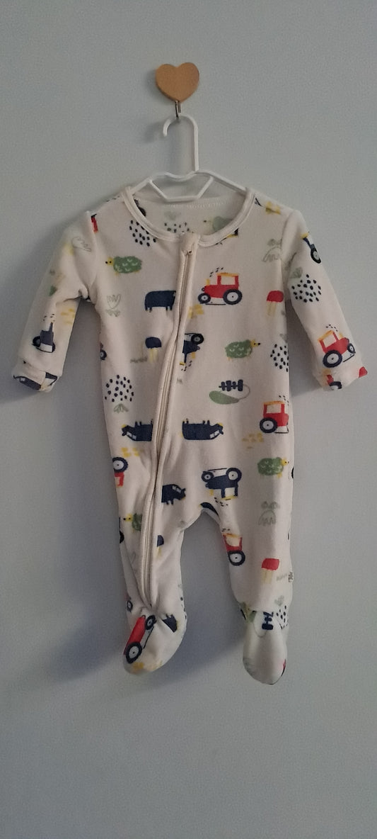 Woolworths Cream Farmyard Print Fleece Sleepsuit 1-3 Months