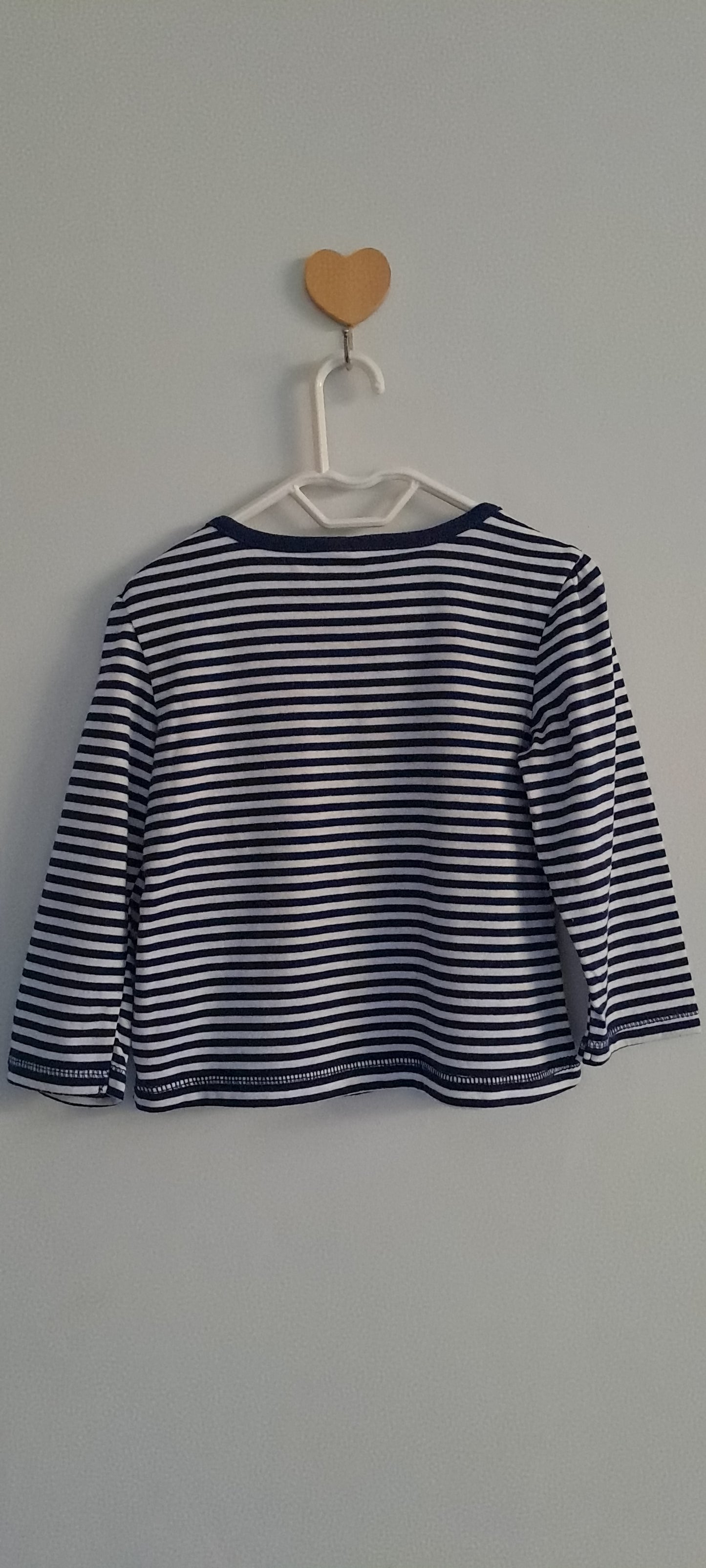 Ackermans Navy & White Striped Embroidered Floral Long Sleeve Top 12-18 Months