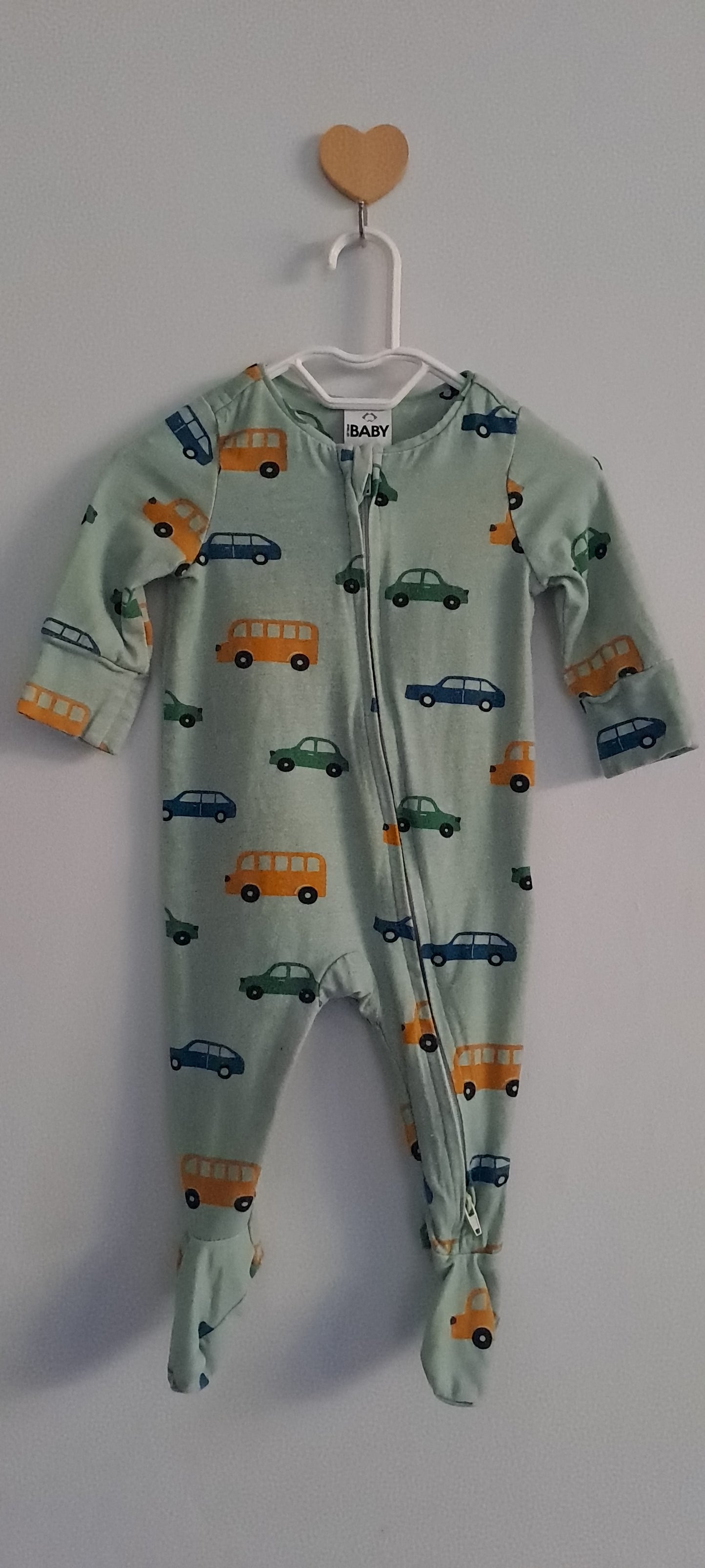 Cotton On Sage Green Car Print Zip Wondersuit 0-3 Months