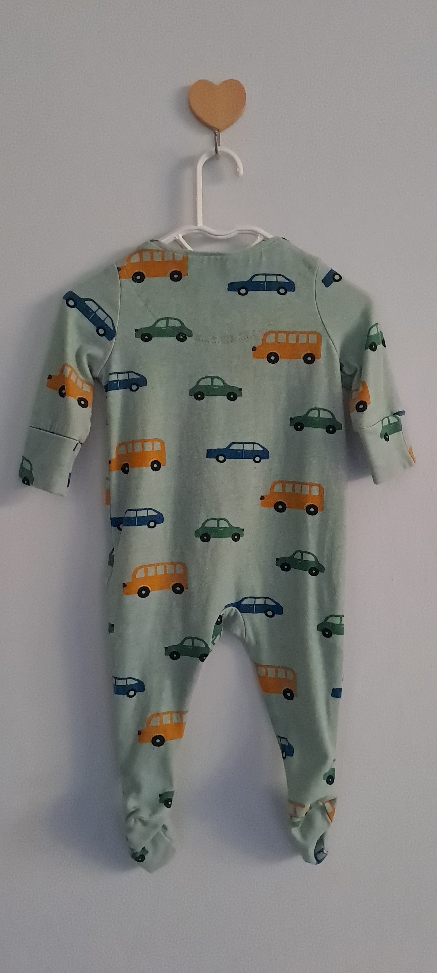 Cotton On Sage Green Car Print Zip Wondersuit 0-3 Months