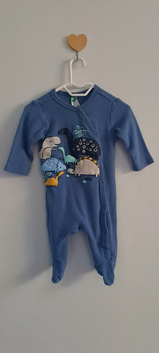 Ackermans Blue Dinosaur Wrap-Front Footed Sleepsuit Newborn