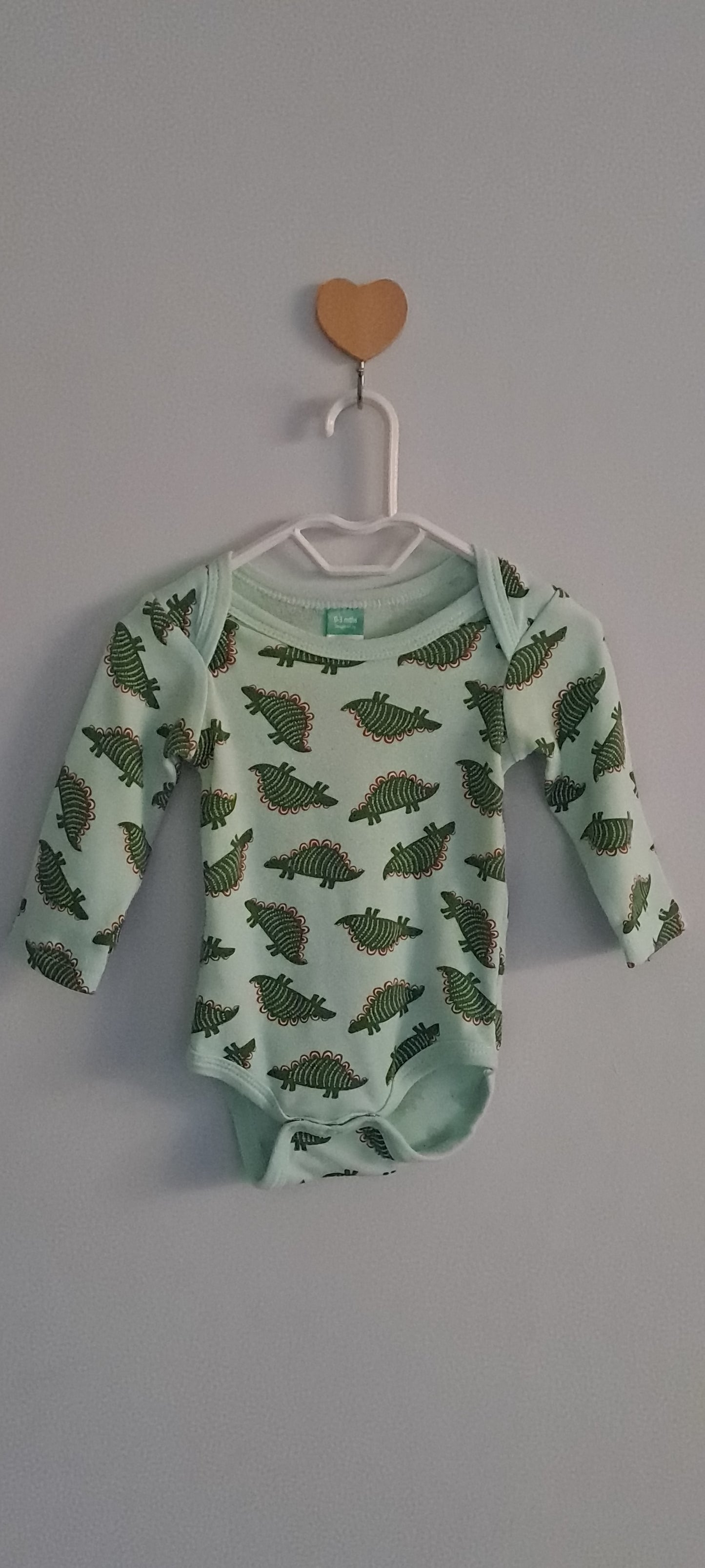 Ackermans Mint Green Dinosaur Long-Sleeve Bodysuit 0-3 Months