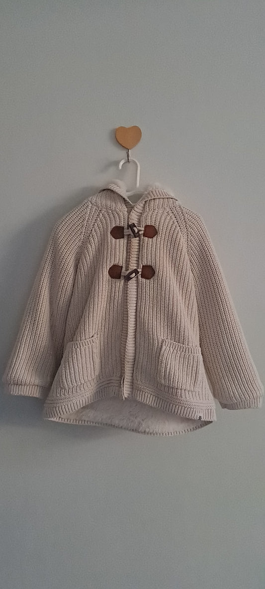 Woolworths Cream Chunky Knit Hooded Toggle Jacket 2-3 Years