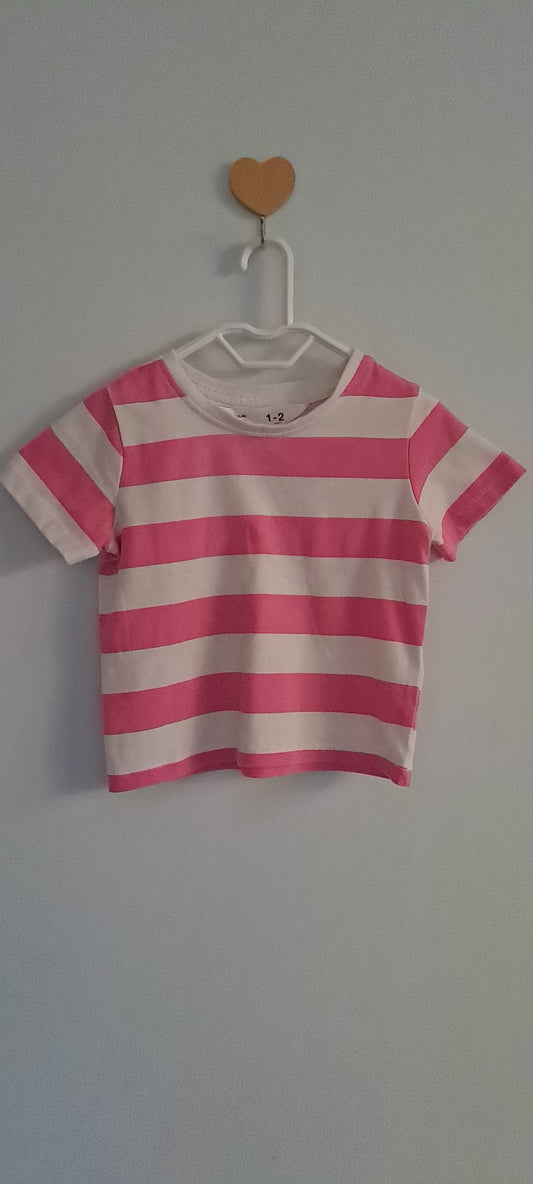 Mr Price Pink & White Striped T-Shirt 1-2 Years