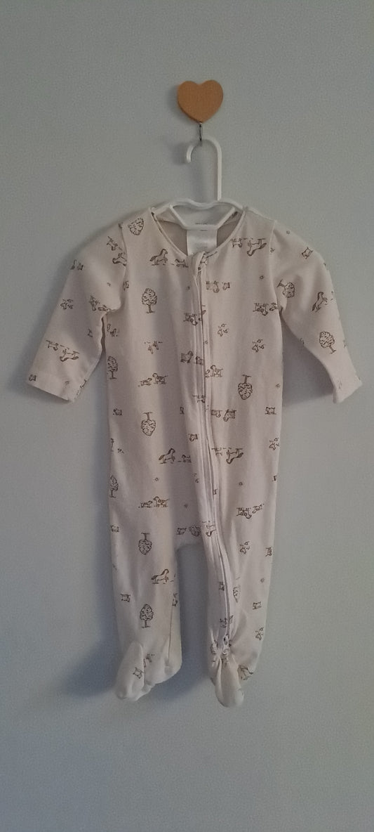 Cuddlesome Cream Farmyard Horse & Tree Print Zip Sleepsuit 0-3 Months