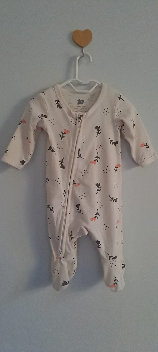 Woolworths WooliesBabes Cream Floral Two-Way Zip Sleepsuit Newborn