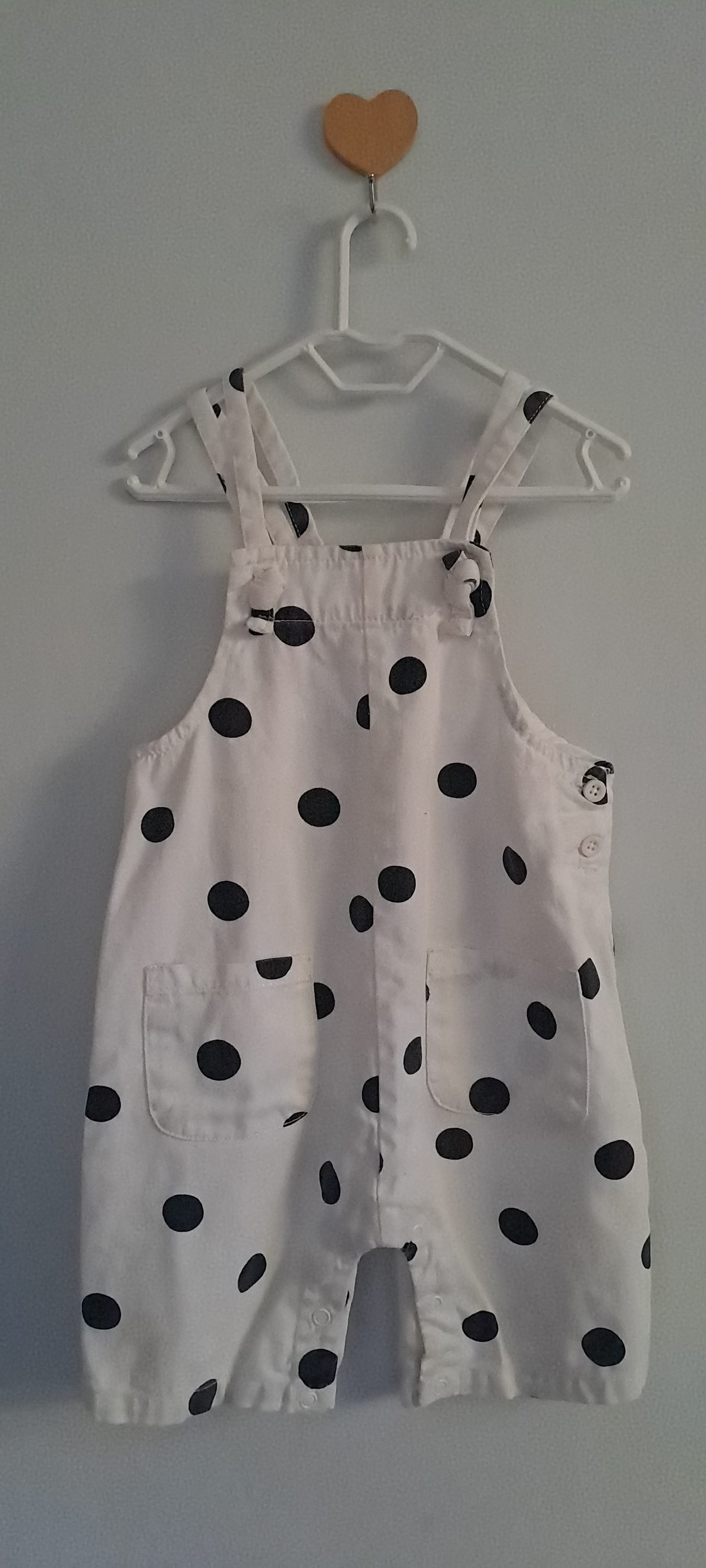 Woolworths WooliesBabes White & Black Polka Dot Denim Dungarees 12-18 Months