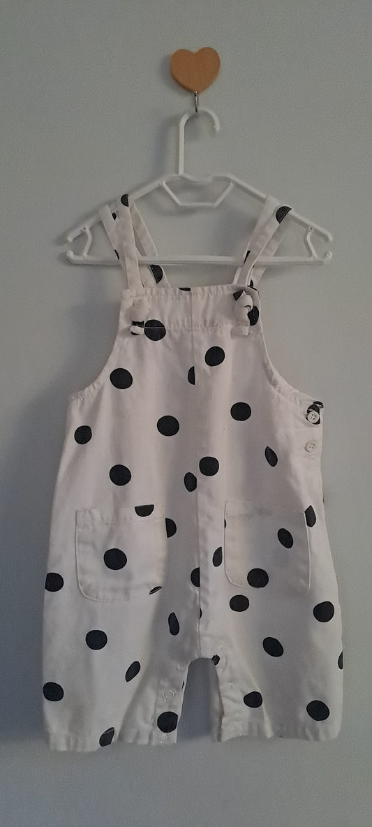 Woolworths WooliesBabes White & Black Polka Dot Denim Dungarees 12-18 Months
