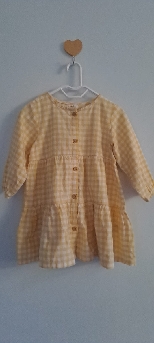 H&M Yellow Gingham Tiered Button-Up Dress 6-9 Months