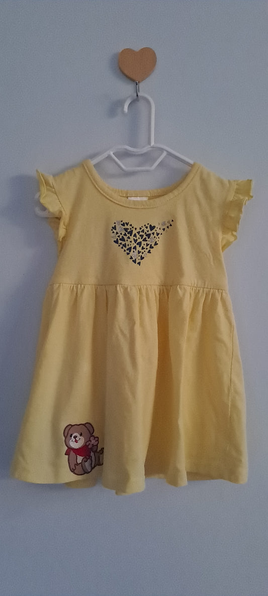 One Two Three Yellow Cotton Bear Embellishment Dress 12-18 Months