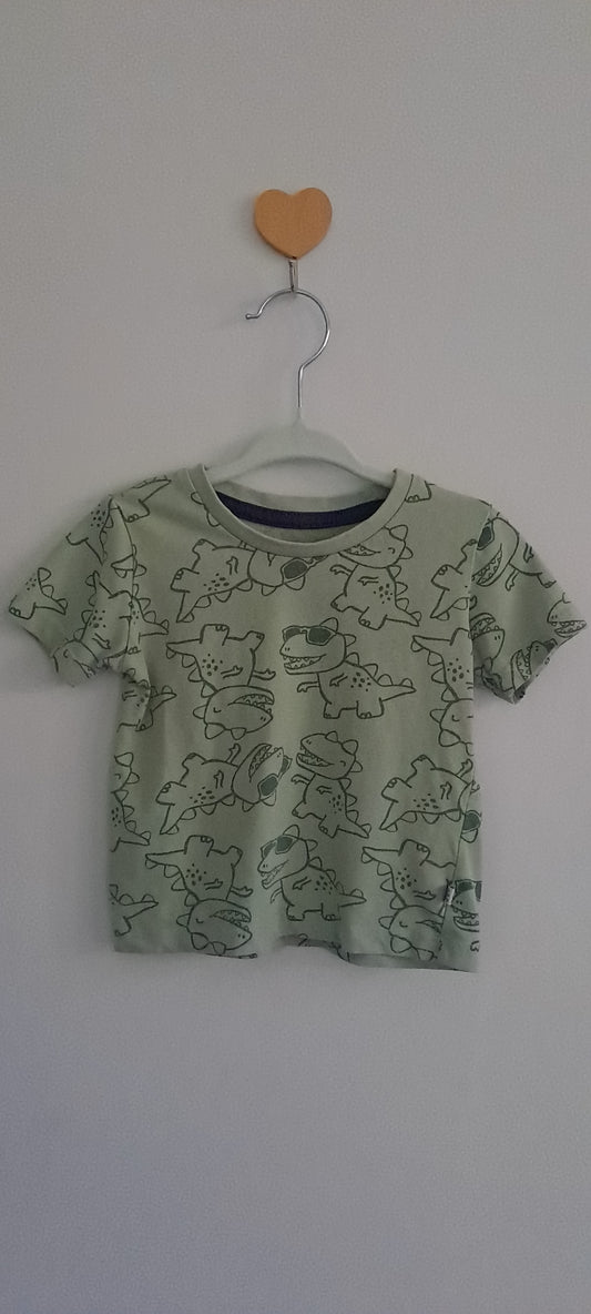 Woolworths Wooliesbabes Sage Green Cool Sunglasses Dinosaur Print T-Shirt 6-12 Months