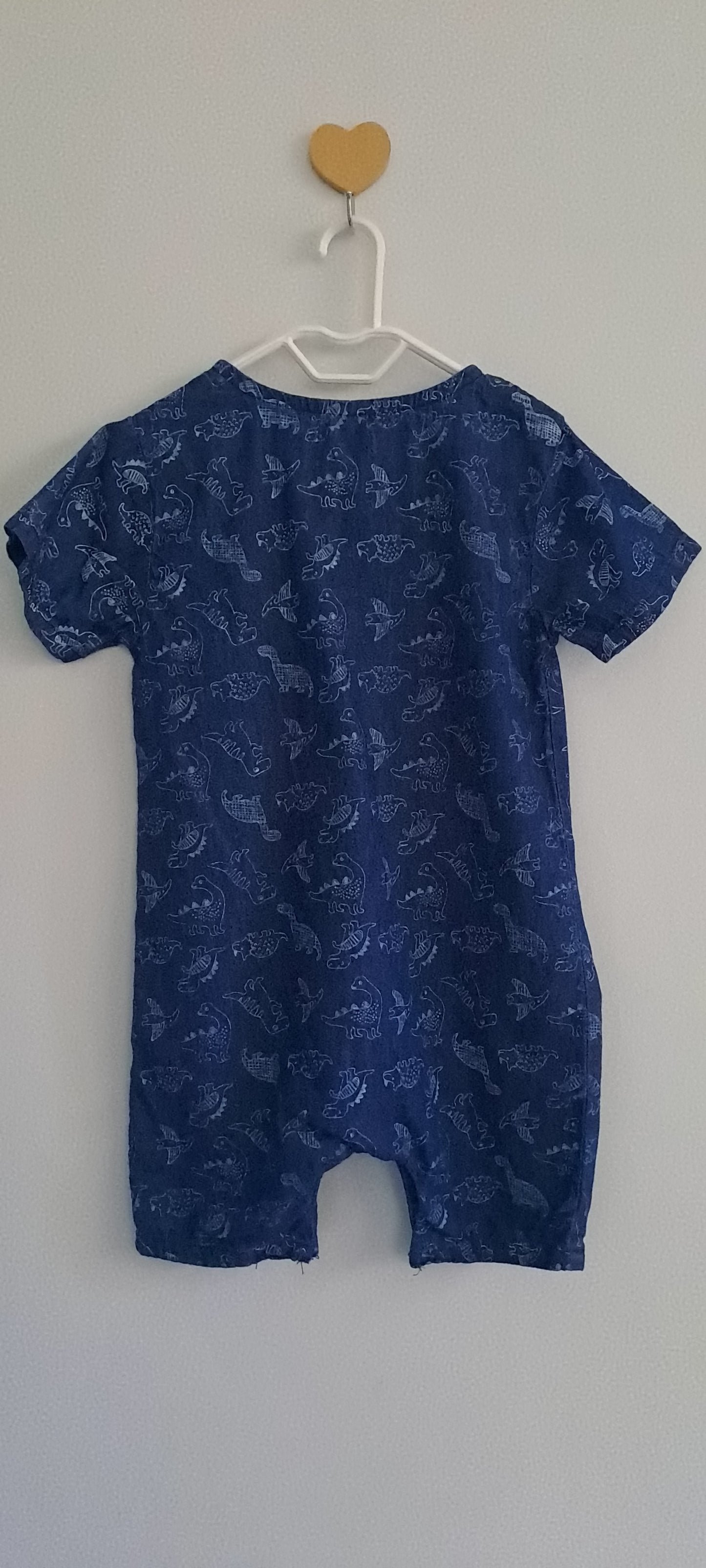 Tiny Tots Chambray Indigo Faux-Henley Dinosaur Print Summer Romper 12-18 Months