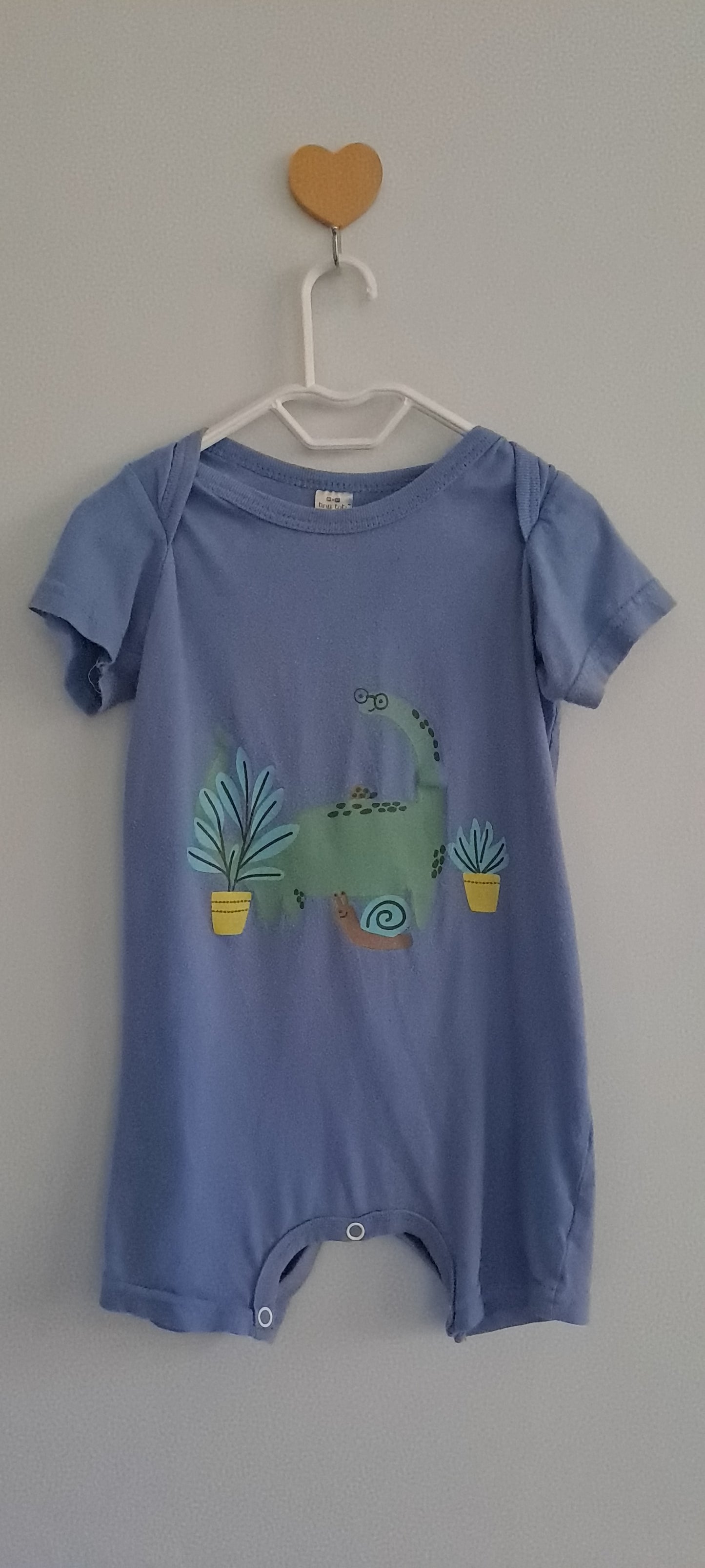 Tiny Tots Slate Blue Dinosaur & Potted Plants Summer Romper 12-18 Months