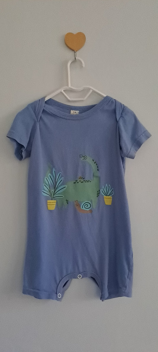Tiny Tots Slate Blue Dinosaur & Potted Plants Summer Romper 12-18 Months