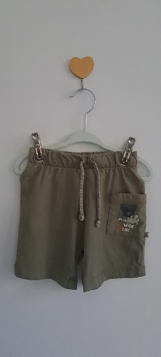 Woolworths Wooliesbabes Khaki Green "Mommy's Wild One" Pocket Shorts 12-18 Months