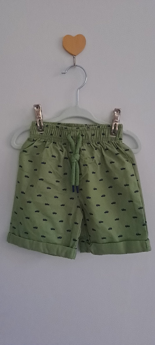 Ackermans Sage Green Mini Car Print Chino Shorts 6-12 Months